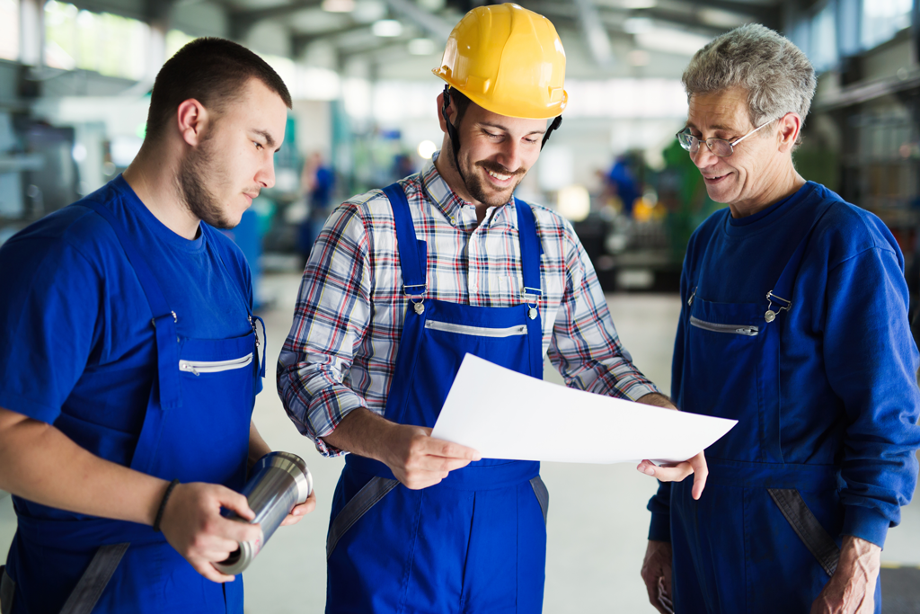 factory workers talking