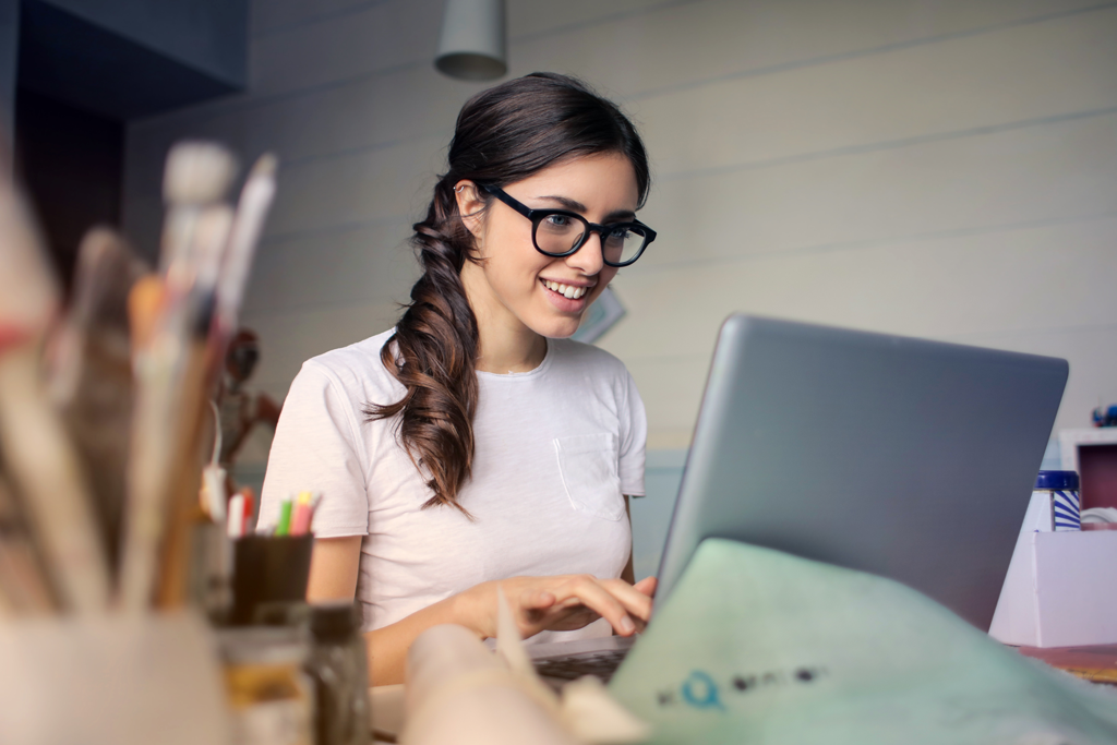woman working from home on laptop