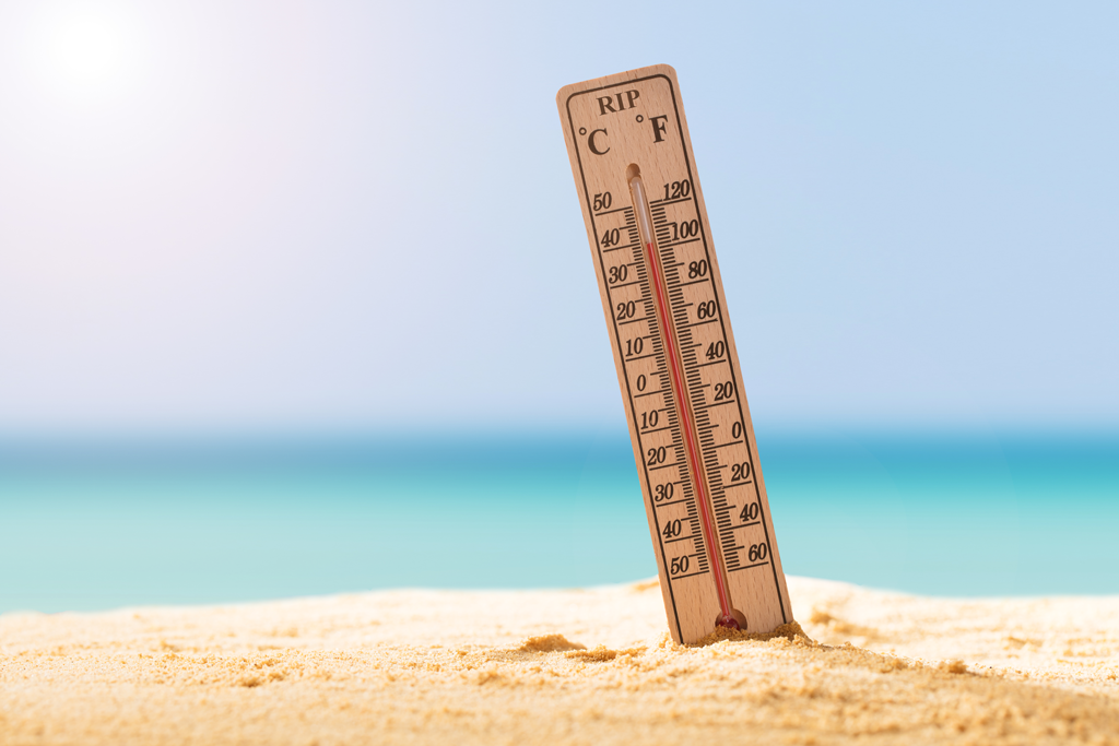 thermometer in hot sand on the beach