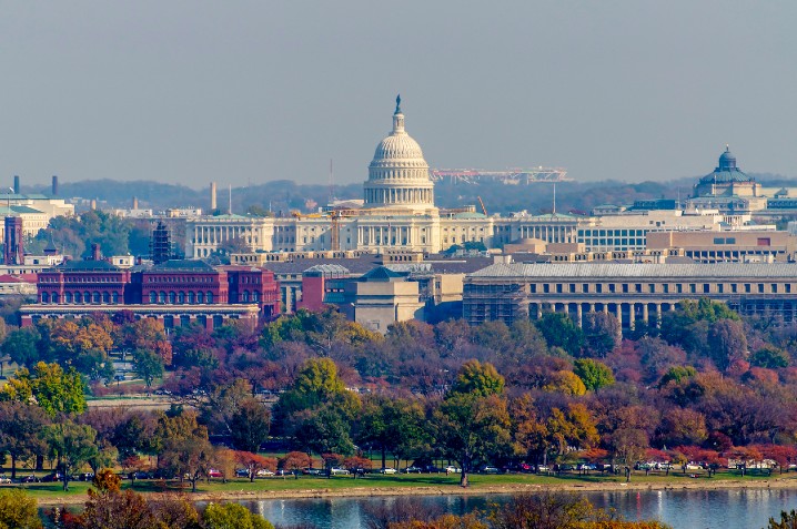 The White House and other buildings in DC seen from a distance