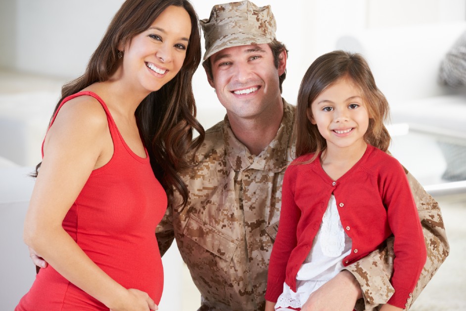 Military man with famil