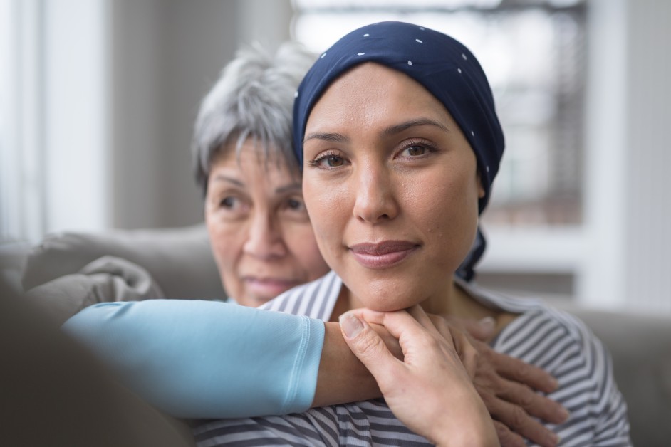 Woman with cancer with her mother
